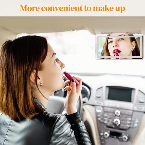 Car Sun Visor Vanity Mirror with Lights, Pink Rechargeable Car Makeup Mirror Accessories, Birthday Gifts for Women Girl, 3 Light Modes, Dimmable Touch Led Screen, Universal for Car Truck thumbnail 7