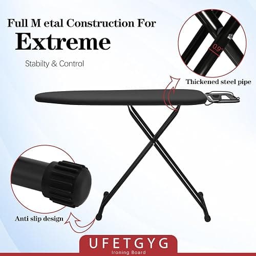 UFETGYG Ironing Board, Metal Panel Iron Board |43" X 13" W/with Iron Rest | Full Metal Construction| Height Adjustable | Heat & Scorch Resistant Fabric | Anti-Skid Feet | Heavy Duty| Easy to Fold thumbnail 4