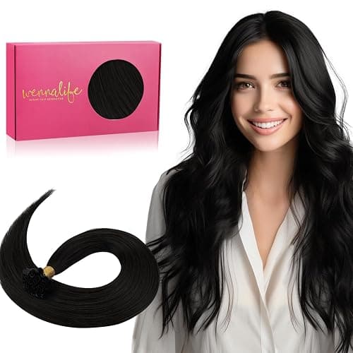 WENNALIFE U Tip Hair Extensions Human Hair, 50g 50s 14 Inch Jet Black Remy Hair K Tip Hair Extension Real Human Hair Invisible Straight Keratin Hair Extensions - Image 1