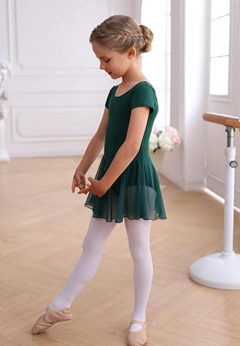 MdnMd Toddler Ballet Leotards for Girls Dance Leotards with Skirt Gymnastic Ballerina Outfit Dress Classic Short Sleeve thumbnail 4