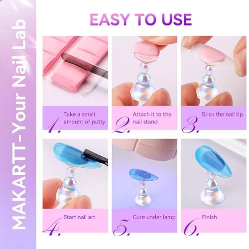 Makartt Press on Nails Stand: Clear and Pink Nail Holder for Painting Nails, Stands for Art Display Practice, Magnetic Clear Glitter Flower Fake Holders with Reusable Adhesive Putty for Home Salon DIY thumbnail 9