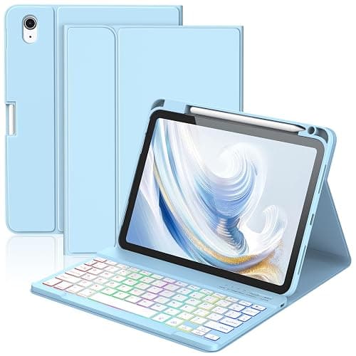KBCASE for iPad 10th /A16 11th Generation Case with Keyboard Detachable Keyboard Case for iPad 10th 10.9" 2022/A16 11th Generation 11" 2025 with Pencil Holder, Multi-Angle,UK Layout, Blue - Image 1