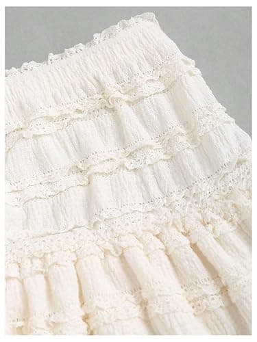 Floerns Women Summer Beach Vacation Textured Lace Layered Ruffle Mini Skirt Elastic High Waist Y2k Cute Cake Skirts thumbnail 3