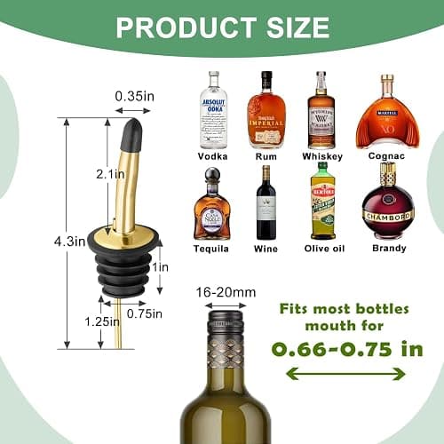 WAFJAMF 12 Pcs Liquor Pour Spouts Set, Stainless Steel Liquor Bottle Pourers with Rubber Dust Caps, for Pours Liquid, Olive Oil, Wine, Vinegar (Gold-12 Pack) thumbnail 3