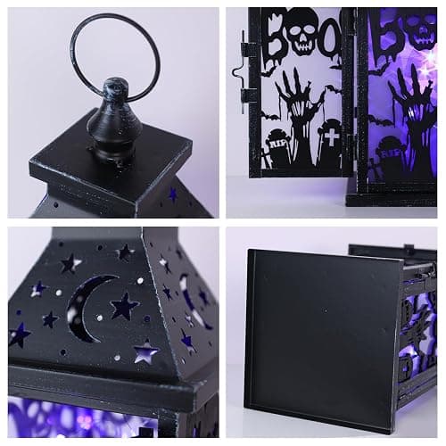 DECORKEY Halloween Decorations Indoor, 14.9" Decorative Graves&Skeleton Hands Lantern with 82" LED Lights(8 Modes; No Battery), Hanging Spooky Halloween Lanterns, Outdoor Home Room Door Party Decor thumbnail 6