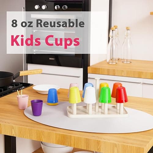 Muulaii Set of 12 Kids Plastic Cups- 8 oz Children Drinking Cups Reusable Unbreakable Plastic Stackable Water Tumblers for Kids & Toddlers Bright Colored- Dishwasher and Microwave Safe thumbnail 6