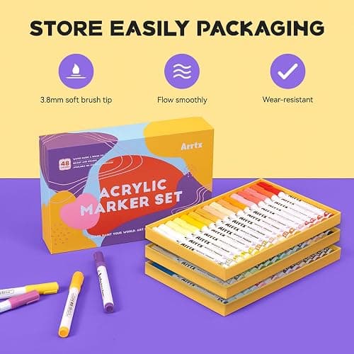 Arrtx 48 Colors Acrylic Marker, for Rock Painting, Extra Brush Tip Markers Paint Pens, Art Supplies, Fabric Paint, Art Markers, Waterproof Paint DIY Crafts Making& 48E thumbnail 8