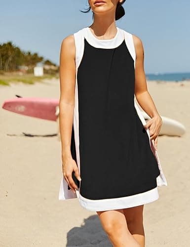 JEIBKOUY Two Piece Sets for Women Summer Outfits Color Block Oversized Side Slit Boho Mini Dress Casual Lounge Shorts Set thumbnail 2