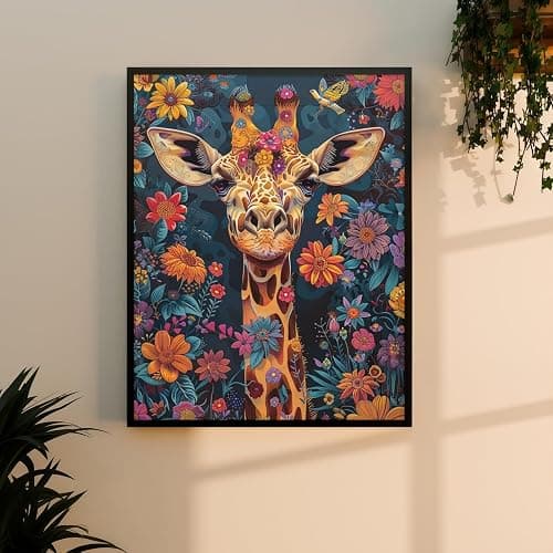 Diamond Art Kits for Adults, Giraffes and Flowers 5D Diamond Painting Kits Dots for Adults,5D DIY Paint by Diamonds,Full Drill Round Diamond Dot Gem Art Painting for Home Art Decor, 11.81X15.74 inch thumbnail 3