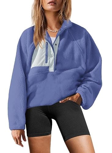 Yanekop Womens Fuzzy Fleece Pullover Sherpa Sweatshirt Long Sleeve Button Down Sweater Winter Fleece Jacket with Pockets - Image 1