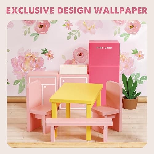 Tiny Land Wooden Dollhouse for Girls - 6 Rooms Wooden Doll House, DIY Pretend Doll House with 31Pcs Furniture Accessories, Creative Gift for Girl Ages 3+ thumbnail 4
