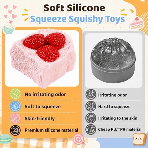 Strawberry Cake Squishy Toys, Silicone Squeeze Toys for Slow Rising Squishy | Realistic Food Shaped Sticky Squishy Fidget Toys, Great for Office and Home Stress Relief, Party Favors and Fun Gifts thumbnail 2