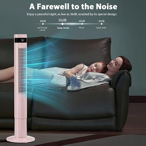 Antarctic Star Tower Fan Portable Floor Fans 85°Oscillating Fan 43'' Quiet Cooling 12H Timer Remote Control Standing Bladeless Electric 3 Speeds Wind 3 Modes Bedroom Office(43 inch, Pink) thumbnail 7