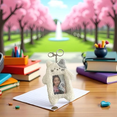 aoukoslt Plush White Rabbit Photocard Holder with Keychain- Cute Cartoon Plush Photocard Holder- ID Card Cover Protective Case Card Rabbit Identification Badges Supplies thumbnail 6