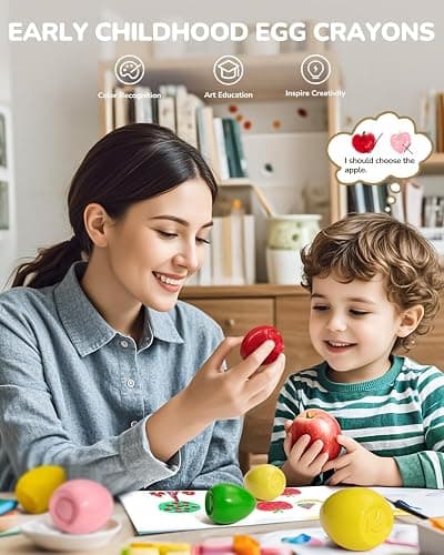 JUPITEARTH 6 Colors Egg Crayons for kids, Palm-Grasp Non Toxic Jumbo Washable Crayons for Kids, Fat Brain Toys for Art Supplies and Perfect Gifts for Boys and Girls thumbnail 2