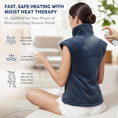 Electric Heating Pad for Neck Shoulders and Back Pain Relief, Christmas Gifts for Women Men Mom Dad Elderly, Large Weighted Neck Shoulders & Back Heat Pad, 6 Heat Settings Auto-Off, UL Certified, Gray thumbnail 5
