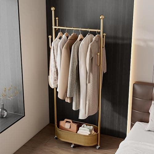 Multifunctional coat rack with storage basket 360° movable rotation｜Bedroom and living room storage artifact｜Hanging clothes/hats/bags/scarves｜Space-saving and stylish home｜Home essential thumbnail 6