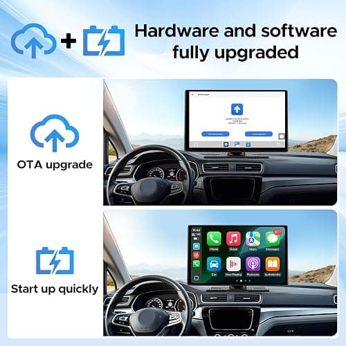 LAMTTO 9" Wireless CarPlay Screen with Net-Flix YouTube Apps Protable Car Play Screen for Apple Carplay and Android Auto with Backup Camera Navigation Bluetooth Voice Control AUX Siri thumbnail 7
