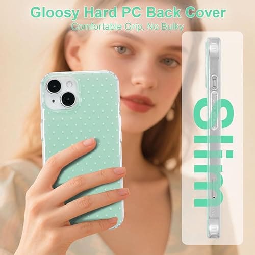 QLTYPRI Polka Dot Hülle für iPhone 15, Ästhetische Elegante Weiche TPU Handyhülle Stoßfeste Schutzhülle für Frauen Mädchen - Mintgrün thumbnail 5