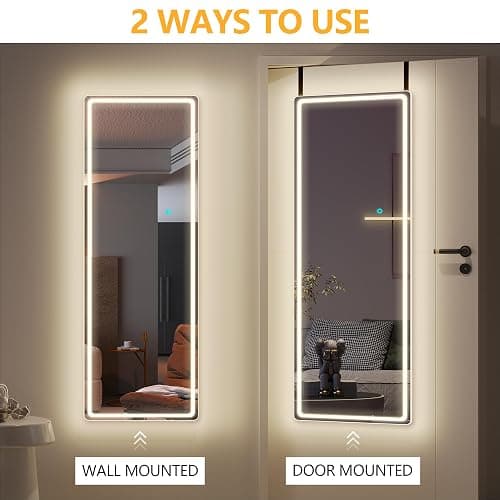 Vlsrka Full Length Mirror with LED Lights, Over The Door, Wall Mounted Hanging Mirror, 47"x 16" White thumbnail 6