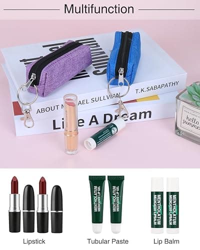 Meiiy Chapstick Holder Lip Balm Sleeve Pouch Lipstick Holder Bag Lip Gloss Holder With Hook Stocking Stuffers Gift for Women (Blue，purple) thumbnail 4