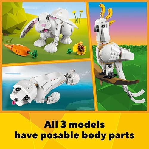 LEGO Creator 3 in 1 White Rabbit Animal Toy Building Set, STEM Toy for Kids 8+, Transforms from Bunny to Seal to Parrot Figures, Creative Play Building Toy for Boys and Girls, 31133 thumbnail 4