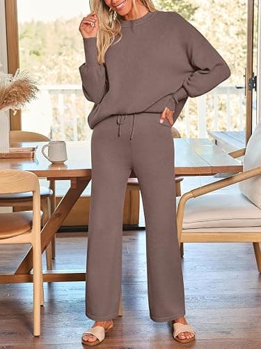 LILLUSORY Women 2 Piece Outfits Sweatsuit Oversized Knit Pullover Sweater Tops Wide Leg Pants Lounge Set thumbnail 6