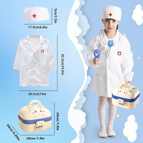 RedCrab Kids Doctors Play Set, 62PCS Cute Hippo Pretend Play Medical Kit with Clothes, Stethoscope and Carry Case,Doctor Kit for Toddlers 3-5 6-8 Boys Girls Christmas Birthday Gift (Blue) - Blue thumbnail 3