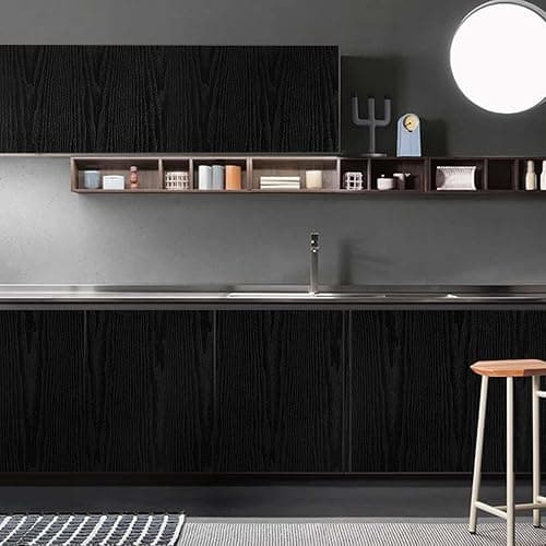 Abyssaly Black Vinyl Wrap Self Adhesive Wallpaper, Wood Effect Sticky Back Plastic Roll for Furniture, Removable Peel and Stick Wallpaper Decorative Furniture Kitchen 30cm X 200cm thumbnail 4