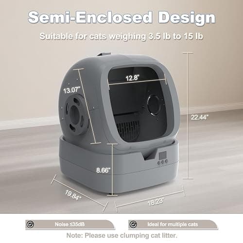 UPFAS Automatic Cat Litter Box Self Cleaning - APP Control - Weight Monitoring - Ultra-Quiet, Medium Cats and Kittens Litter Box, Safe Anti-Pinch【Assembly Required】- Grey thumbnail 4