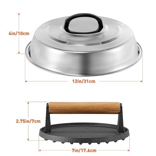 BBQ Accessories 12 Inch Round Stainless Steel Basting Cover - Cheese Melting Dome Round Cast Iron Grill Press Kit for Hamburger Bacon Steak, Best fits for Blackstone Camp Chef Flat Top Griddle Grill thumbnail 3
