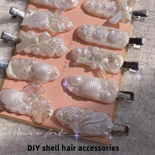 100PCS Pearl Shell Beads for Jewelry Making,Cute White Aesthetic Beads with Holes,Bulk Mermaid Accessories Women DIY Hair Clip Bracelet Resin Charms for Crafts 12mm thumbnail 5