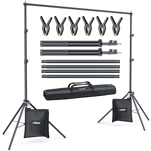 LINCO Backdrop Stand 10x7ft(WxH) Adjustable Photo Studio Back Drop Background Holder Frame with Clamps, SandBag, Carry Bag for Parties, Events, Photography, Photoshoot, Banner 4172 - Image 1