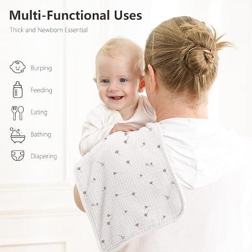 Susurration Muslin Burp Cloths, Soft Baby Burping Cloths for Unisex Boys and Girls, Newborn Essentials Large Extra Absorbent Washcloths, 20x10in, 6 Pack thumbnail 4