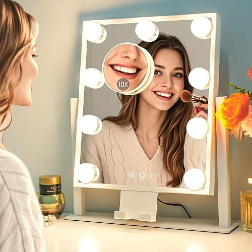 KOTTOVA Makeup Mirror with Lights - Modern Vanity Mirror, 14x12 Lighted-up Mirror with 3 Color Dimmable Lighting & Mount, Touch Sensor, with Detachable 10X Spot Mirror, Sleek Metal Frame – White thumbnail 7
