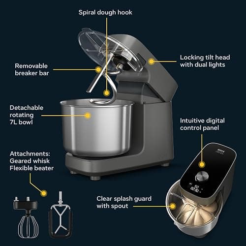 Ooni Halo Pro Spiral Mixer - Dough Stand Mixer with Attachments, 7.3 Quart Capacity and 58 Speed Settings - Charcoal Grey thumbnail 3