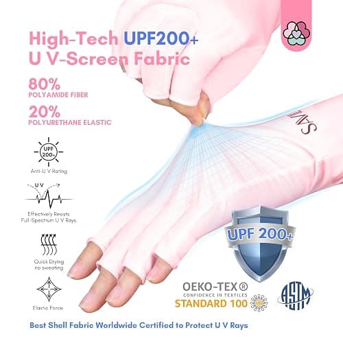Saviland U V Shield Handschuhe Nägel, Maniküre Handschuhe Professionelle UPF200+ Anti-UV Schutz Fingerlose Handschuh für Nagellack Nagel Kunst Trockner Radfahren Autofahren Angeln Fitness (Rose Pâle) thumbnail 7
