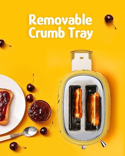Hazel Quinn X Eduardo Recife Collaboration 2-Slice Retro Toaster, 6 Browning Levels, 3 Functions-Defrost/Reheat/Cancel, Removable Crumb Tray for Easy to Clean, 1.5 Inches Extra Wide Slots thumbnail 7