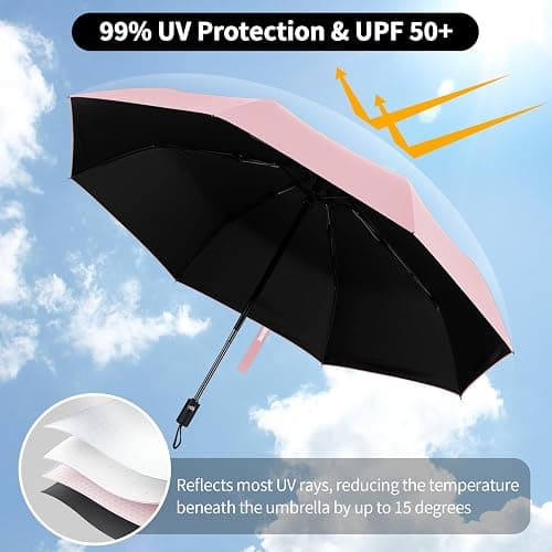 Yoobure Windproof Travel Umbrella - Automatic Umbrellas for Rain, Compact Folding Umbrella with UV Protection, Lightweight Portable Design for Backpack/Walking/Car, Sun & Storm Ready thumbnail 5