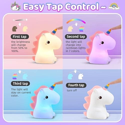 Unicorn Toys Night Light, 16 Colors Night Light Kids, Silicone Gilrs Toys | Dimmable, Soft Silicone Touch, 12 Hours Use, Nightlight, Unicorn toys for Girls Age 3 4 5 6, Baby, Toddlers, Kids Room Decor thumbnail 7