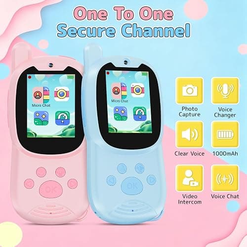 YTETCN Kids Video Walkie Talkies with Camera, 2 Pack Rechargeable Walkie-Talkie Toys for Boys & Girls Aged 3-12, Christmas Birthday Gifts for 3 4 5 6 7 8 Year Old (Blue & Pink) thumbnail 2