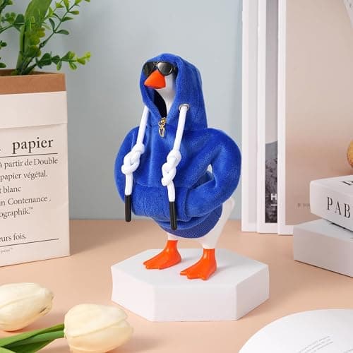 6 Set 7inch Desk Goose Outfits, Mini Desktop Goose Clothes Desk Goose Accessories Set for Magnetic Goose Statue ( Dark Blue Hoodie+ Sunglasses+ Necklace ) thumbnail 8