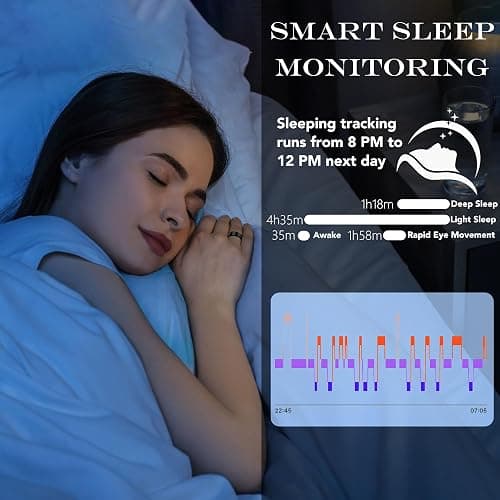 Smart Health Ring for Women Men Fitness Tracker with Heart Rate, Blood Oxygen, Blood Pressure, Sleep Monitoring, Step Counting, IP68 Waterproof for iOS and Android, No APP Fee, Xmas Gifts, Black 8 thumbnail 4