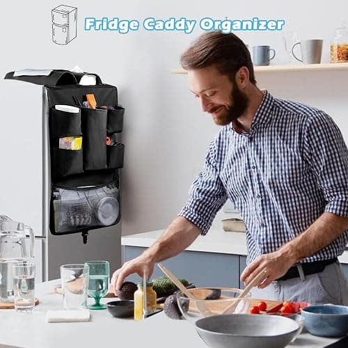 FRECOLSH Mini Fridge Organizer 65" x 12.5" - Over The Fridge Storage With 16 Pockets - Organization and Storage for Pantry Goods, Utensils & More Office or Dorm Essentials thumbnail 2