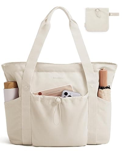 BAGSMART Foldable Tote Bag with Drawstring Bag, Large Tote Bag Shoulder Bag Top Handle Handbag for Travel, Work, Beach, Gym - Image 1