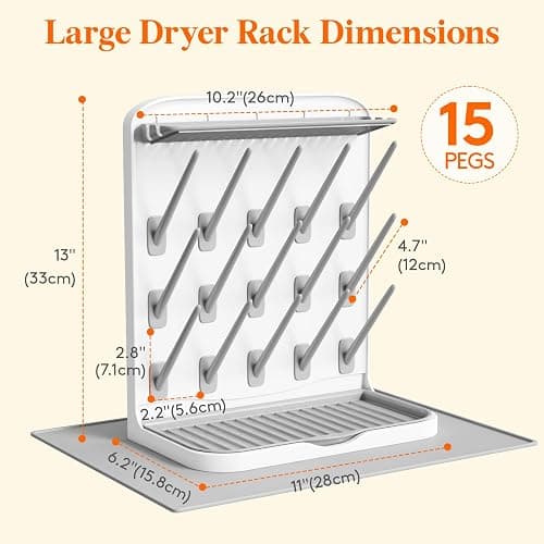 Lifewit Baby Bottle Drying Rack, Standing Holder with 15 Hooks, Detachable Brackets, Space Saving Countertop Organiser for Feeding Nipples, Teats, Soothers, Sealing Discs Storage, Newborn Essentials thumbnail 3