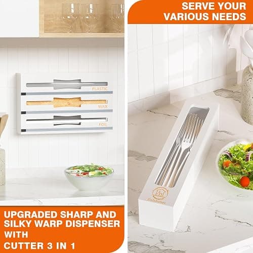 DALSHABET 9 IN1 Bamboo Storage Bag Drawer Organizer with Cutter, Foil and Plastic Wrap Dispenser for Kitchen Storage Compatible with All Brands Gallon, Quart, Sandwich & Snack Size Bags - White thumbnail 7