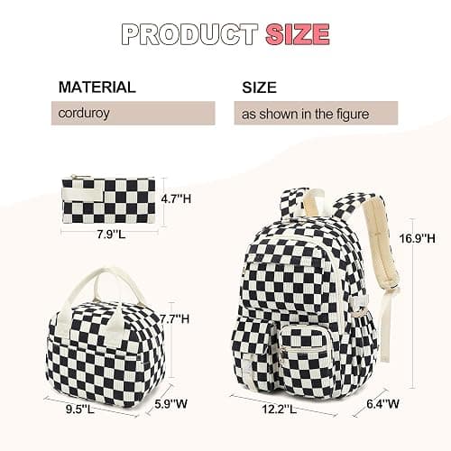 Liumaverse Corduroy Backpack Set for Teen Girls, 3PCS Kids Backpack with Lunch Box Pencil Pouch, Lightweight Travel Daypack thumbnail 2