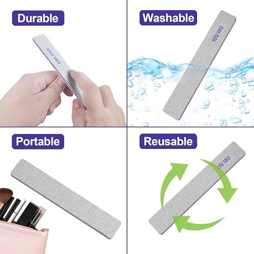 Nail Files (50 Pack), 100/180 Grit Emery Boards Nail File for Natural Nails and Acrylic Nails, Double Sided Emory Boards limas para unas acrilicas Profesional Fingernail Filer Reusable Manicure Gray thumbnail 5