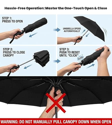 SIEPASA Compact Travel Umbrella - Windproof Auto Open/Close, Small Folding Umbrella for Rain - Lightweight & Durable with Fiberglass Frame, Waterproof Canopy - Fits Backpack, Purse, Suitcase. (Black) thumbnail 5